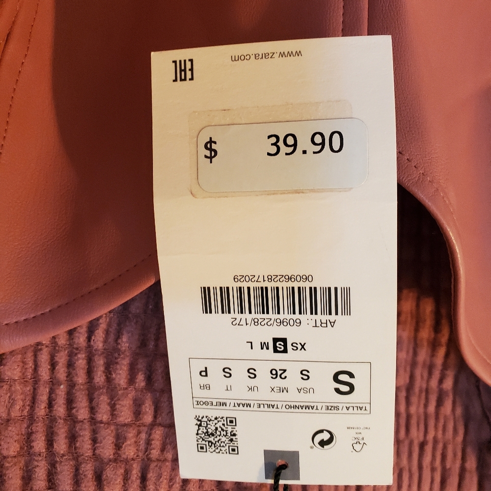 ZARA FAUX LEATHER CROP TOP PUFF SLEEVES Small Mauve NWT - Picture 7 of 12